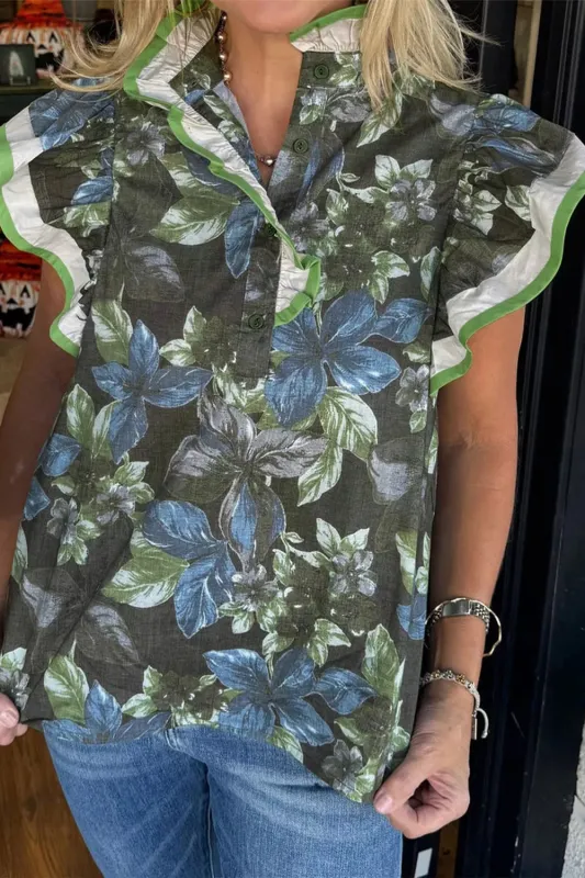 Ruffled Short Sleeve Floral Summer Blouse made by Trendsi