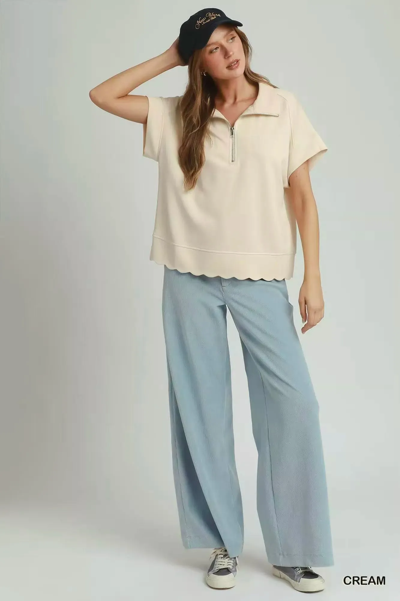 Umgee Half Zip Pullover with Scalloped Edge Hem sold by Charming Charlie product image thumbnail 4