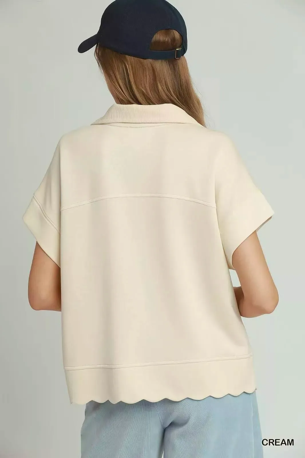 Umgee Half Zip Pullover with Scalloped Edge Hem sold by Charming Charlie product image thumbnail 2