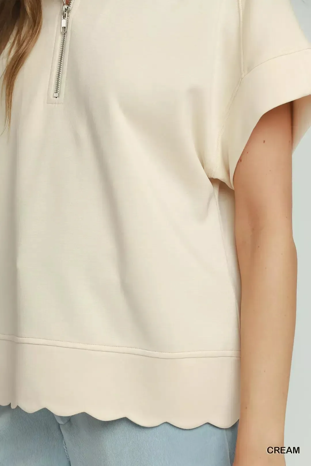Umgee Half Zip Pullover with Scalloped Edge Hem sold by Charming Charlie product image thumbnail 3
