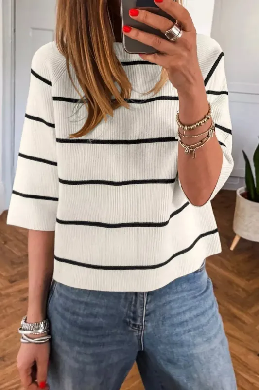 Striped Ribbed Knit Sweater made by Trendsi