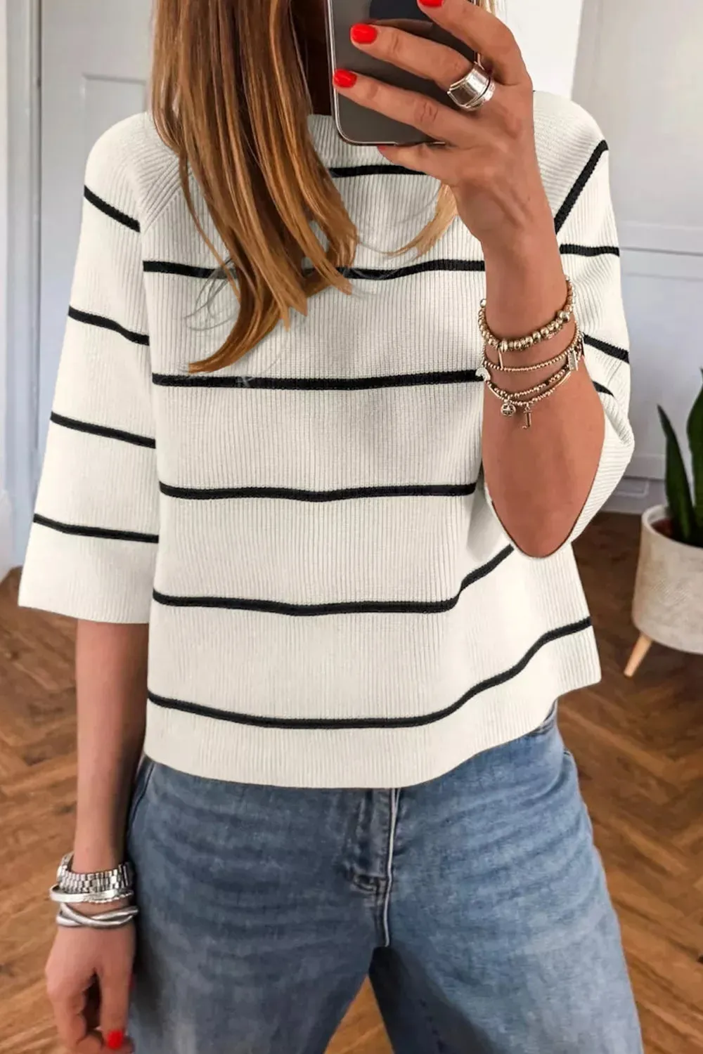Striped Ribbed Knit Sweater sold by Charming Charlie