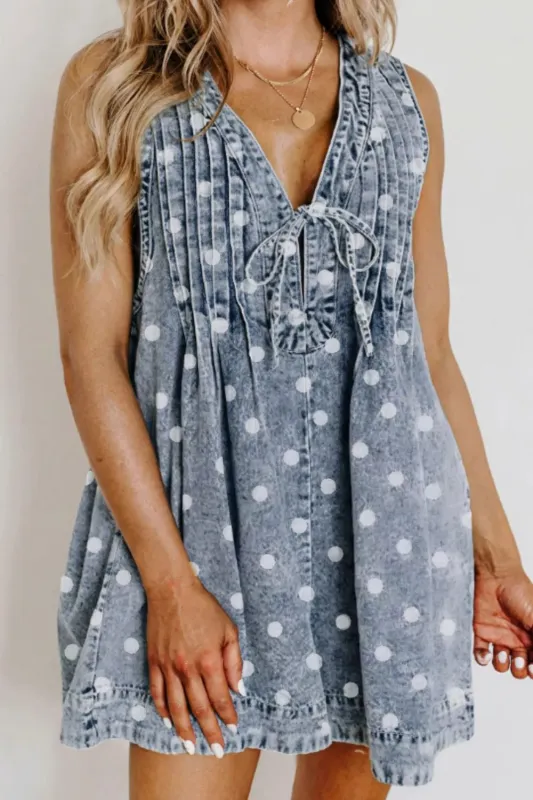 Vintage Polka Dot Denim Romper made by Trendsi