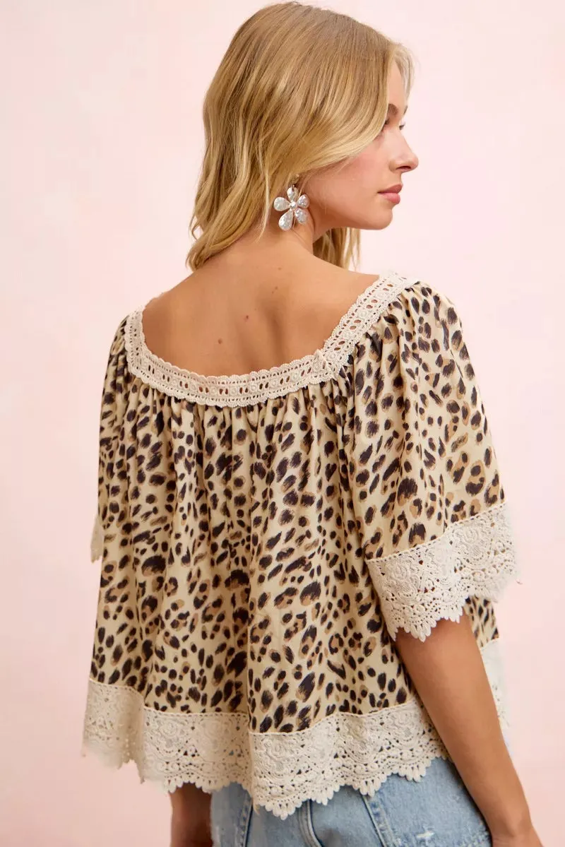 BiBi Leopard Lace Mix And Match Square Neckline Top sold by Charming Charlie product image thumbnail 3