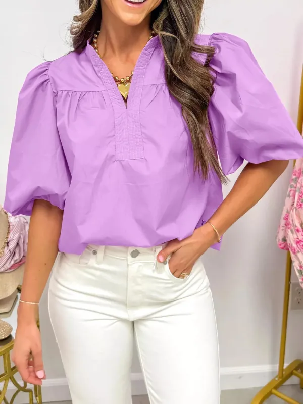 Notched Puff Sleeve Blouse made by Trendsi