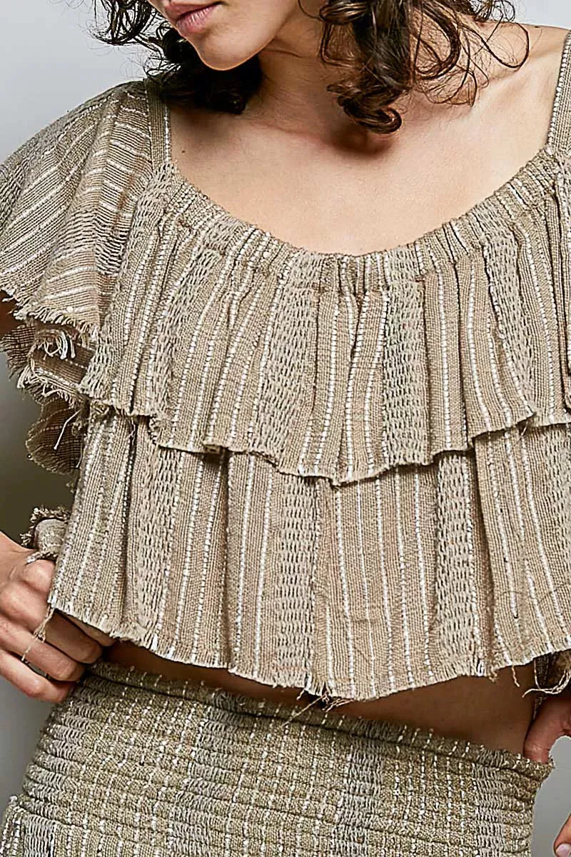 POL Off-Shoulder Ruffle Crop Top sold by Charming Charlie product image thumbnail 5