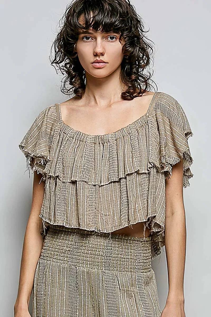 POL Off-Shoulder Ruffle Crop Top sold by Charming Charlie product image thumbnail 2
