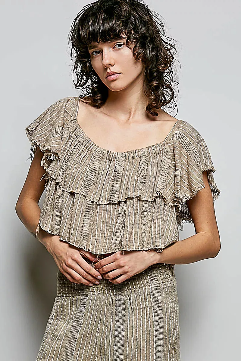 POL Off-Shoulder Ruffle Crop Top sold by Charming Charlie