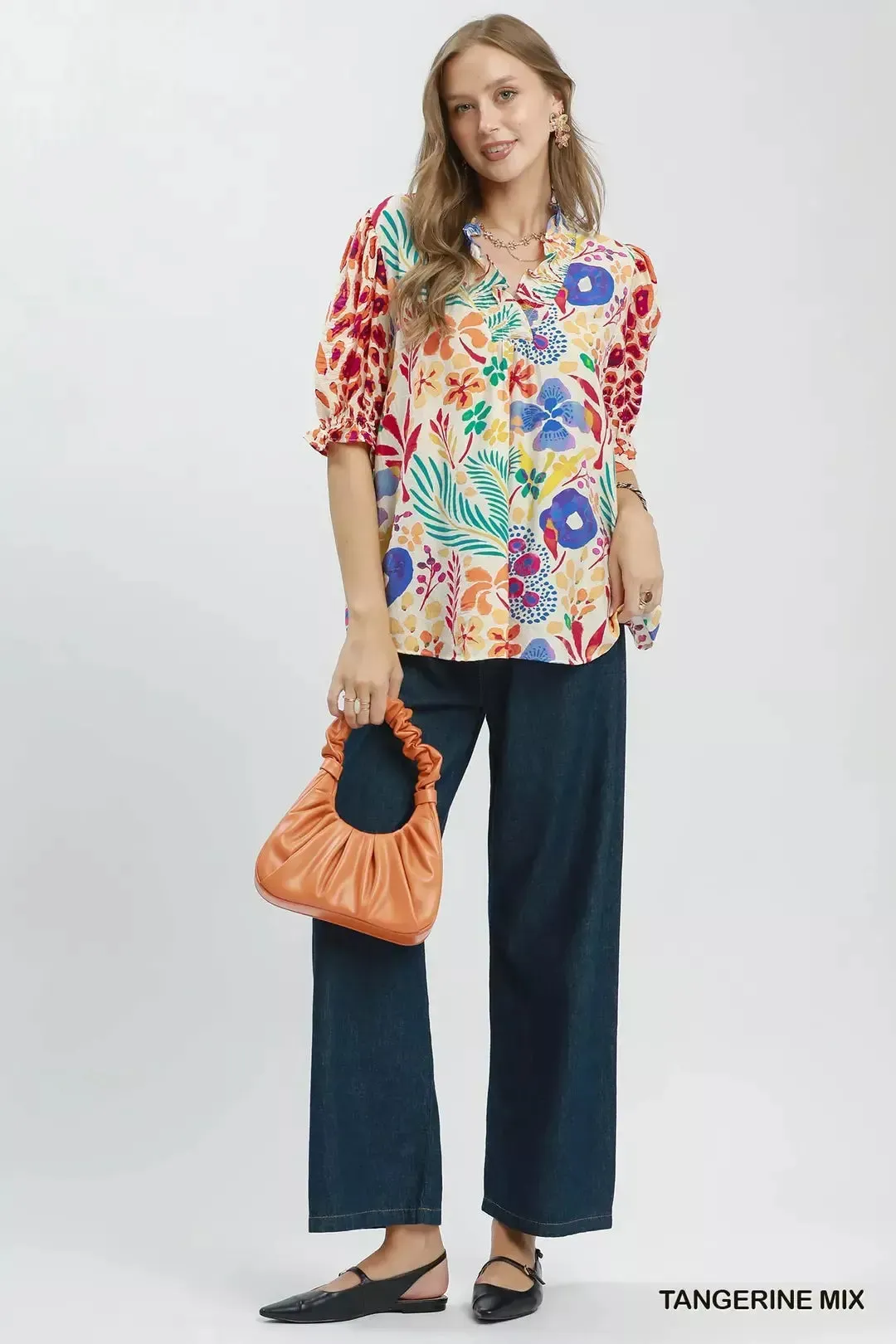 Umgee V-Neck Ruffle Trim Puff Sleeve Top sold by Charming Charlie product image thumbnail 5