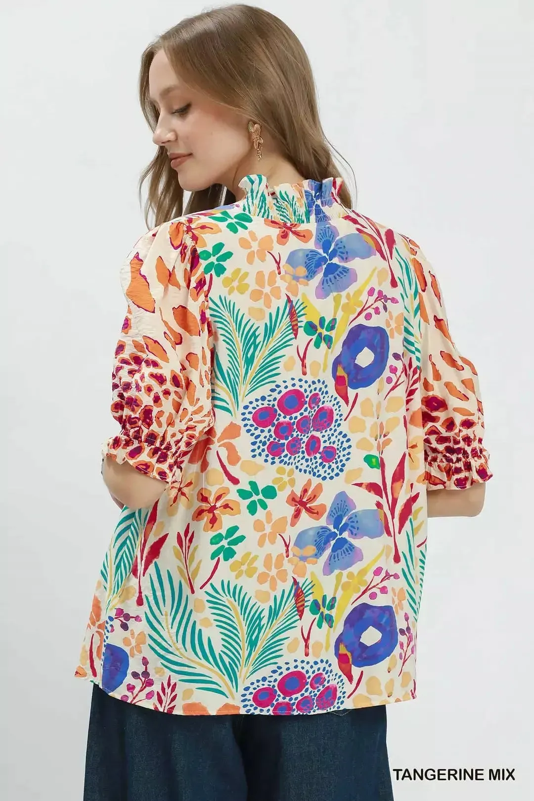 Umgee V-Neck Ruffle Trim Puff Sleeve Top sold by Charming Charlie product image thumbnail 3