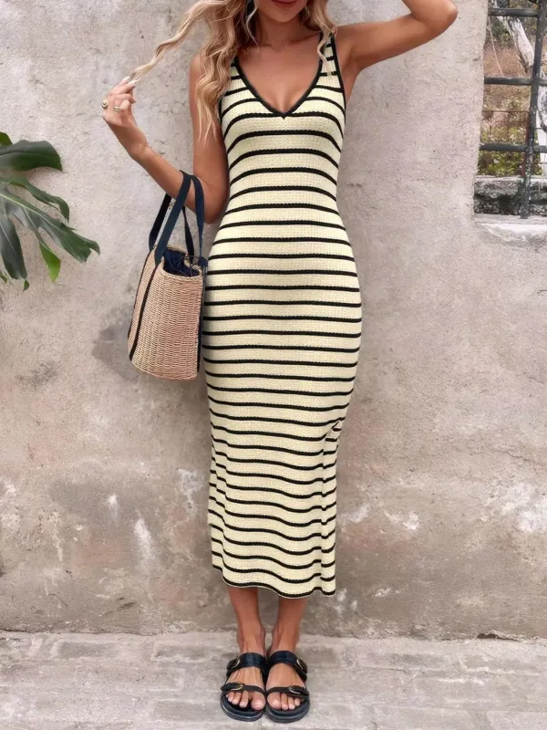 Striped Bodycon Knit Midi Dress made by Trendsi