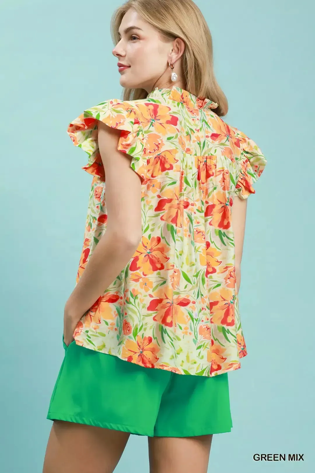 Umgee Smocked Yoke Ruffle Sleeve Floral Blouse sold by Charming Charlie product image thumbnail 2