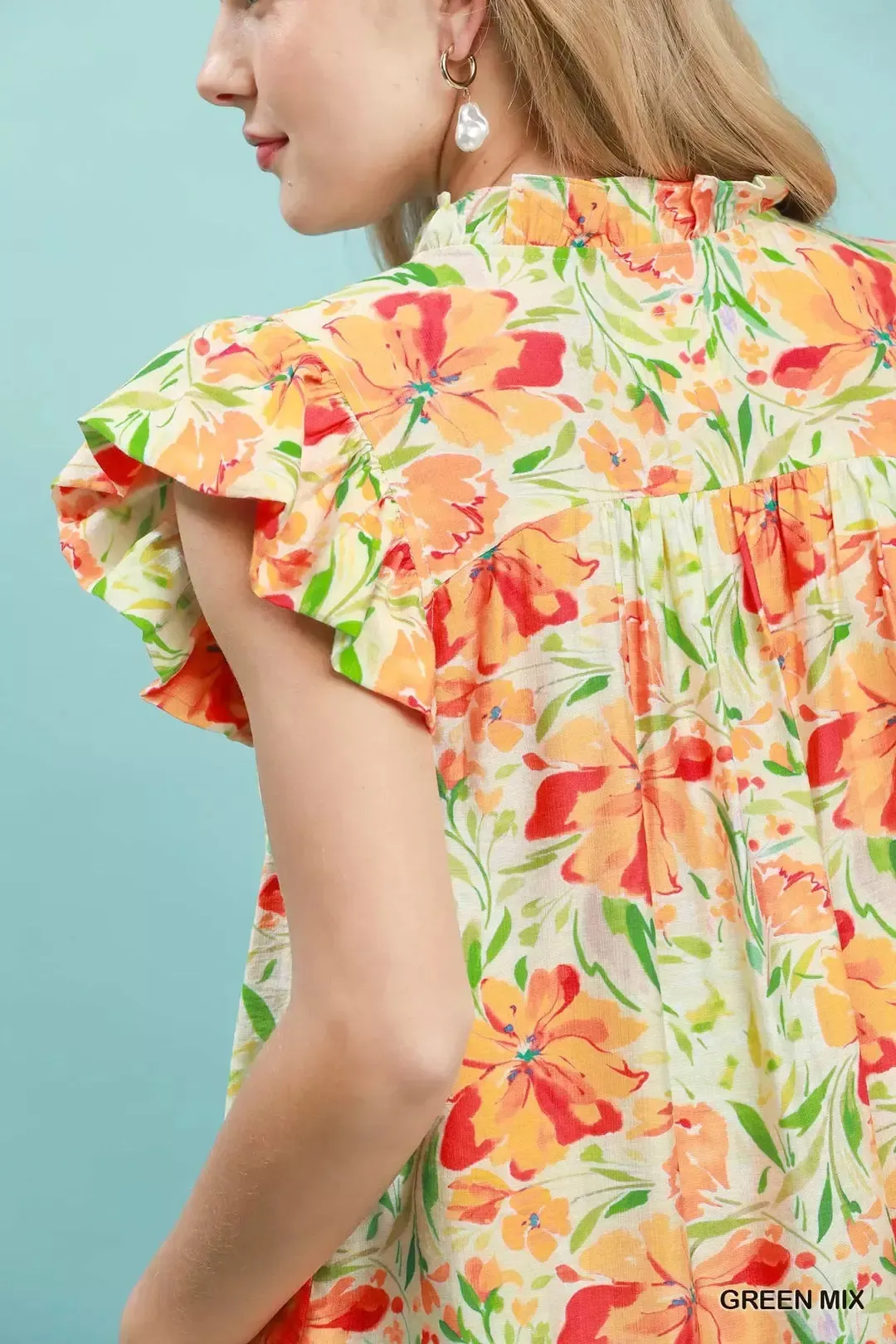 Umgee Smocked Yoke Ruffle Sleeve Floral Blouse sold by Charming Charlie product image thumbnail 4