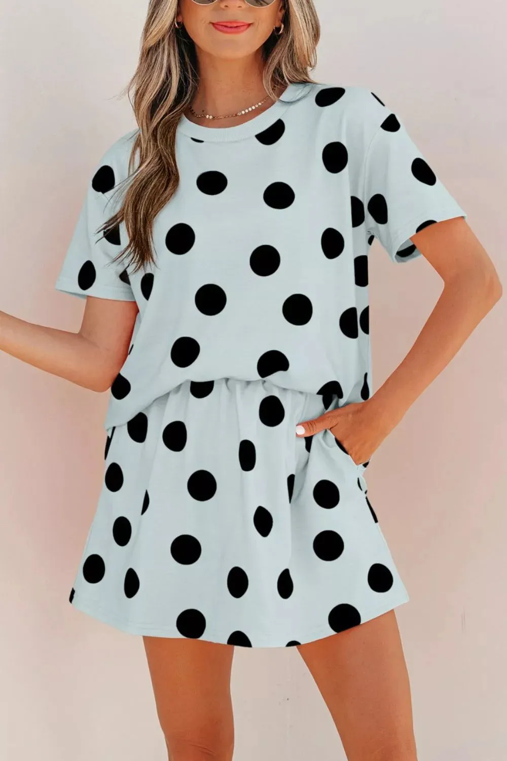 Polka Dot Short Sleeve Top Casual Skort 2pcs Outfit sold by Charming Charlie product image thumbnail 2
