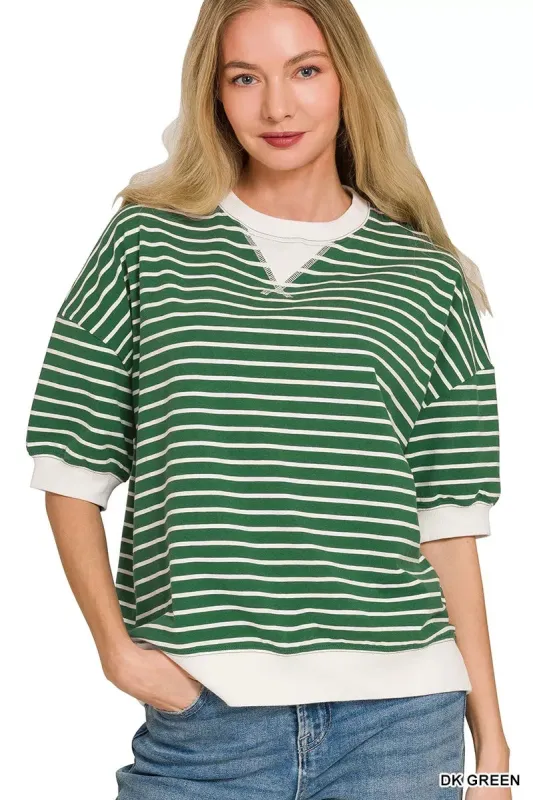 Zenana Striped Rib Banded Sweatshirt made by Trendsi