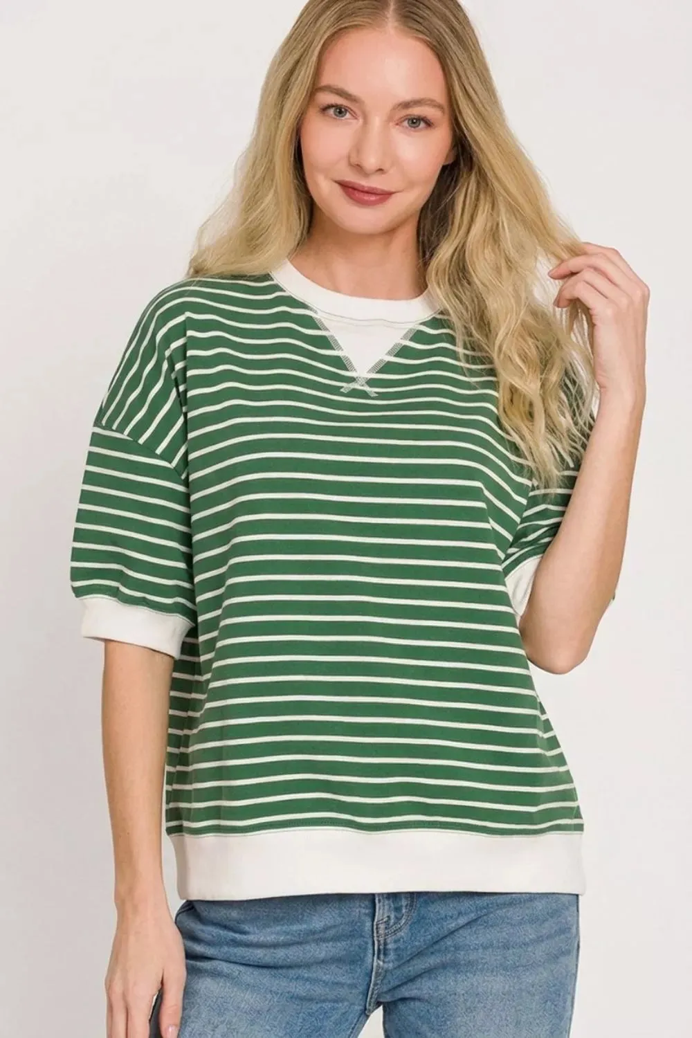 Zenana Striped Rib Banded Sweatshirt sold by Charming Charlie product image thumbnail 2