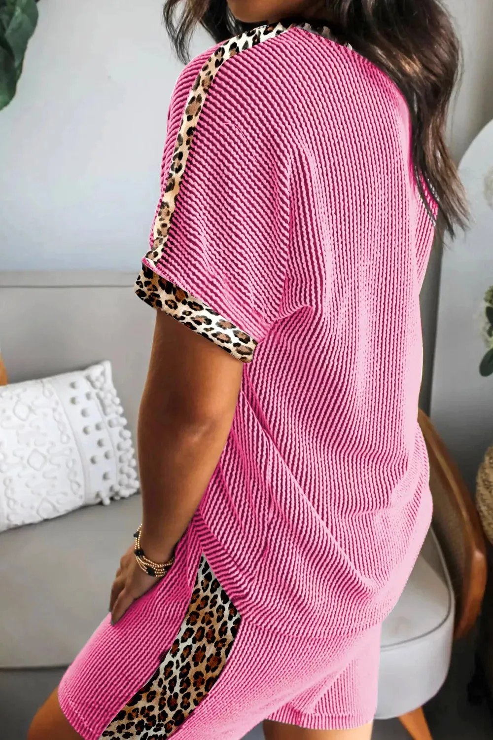 Leopard Trim Twist Ribbed Top and Shorts Set sold by Charming Charlie product image thumbnail 3