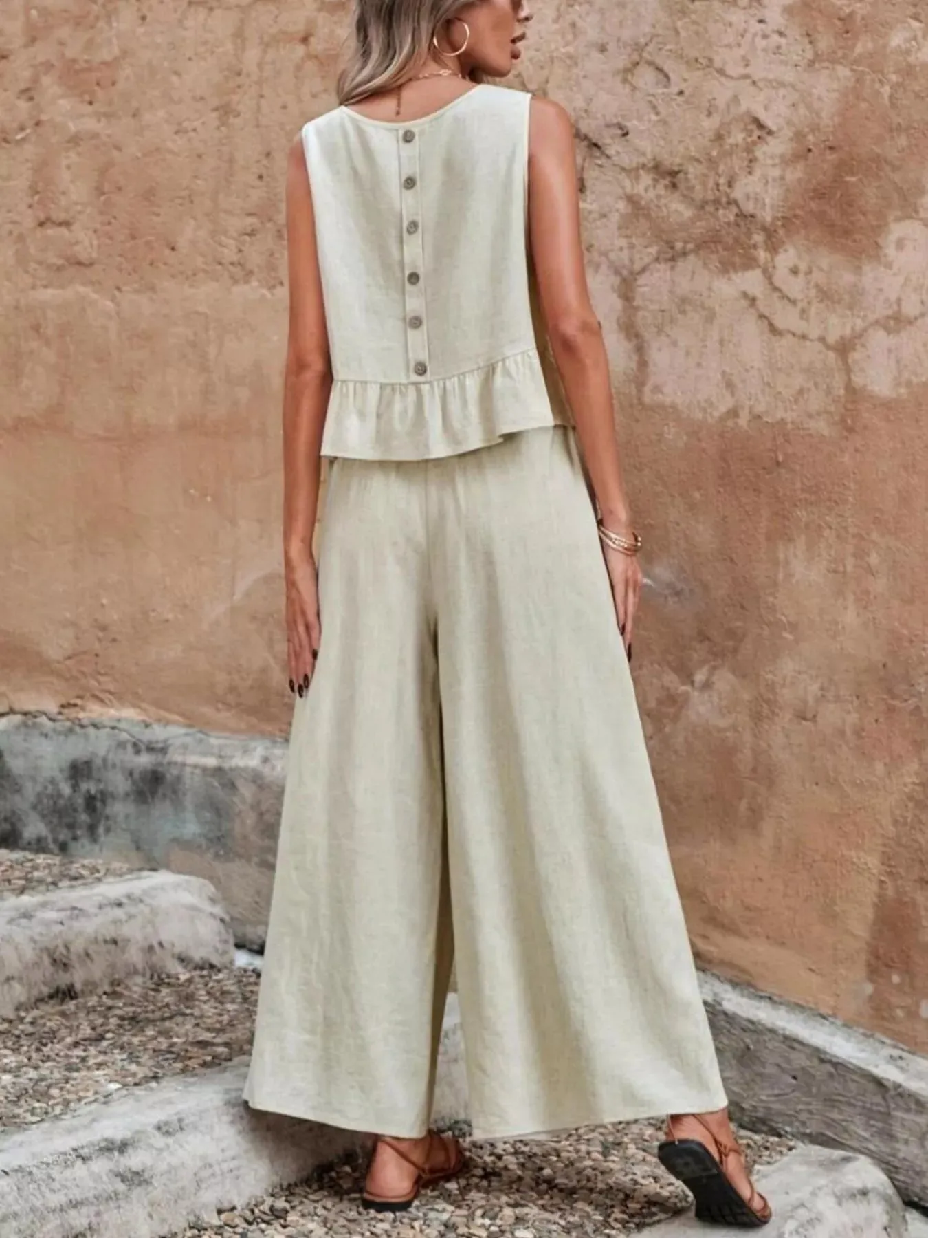 Sleeveless Ruffle Hem Top and Wide Leg Pants Two-Piece Set sold by Charming Charlie product image thumbnail 4