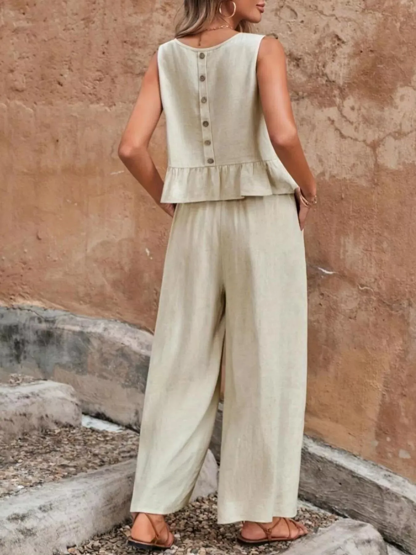 Sleeveless Ruffle Hem Top and Wide Leg Pants Two-Piece Set sold by Charming Charlie product image thumbnail 5