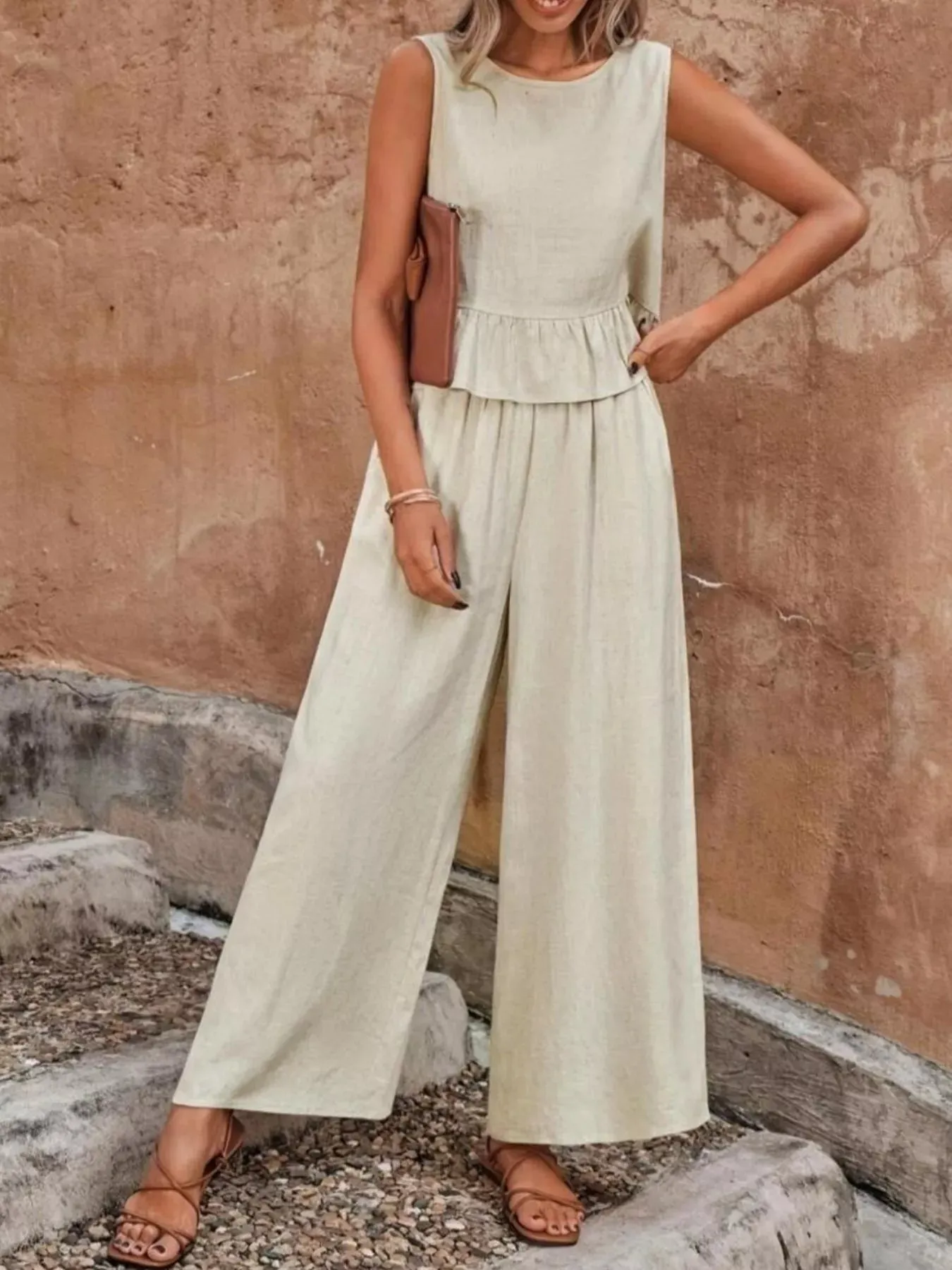 Sleeveless Ruffle Hem Top and Wide Leg Pants Two-Piece Set sold by Charming Charlie product image thumbnail 2
