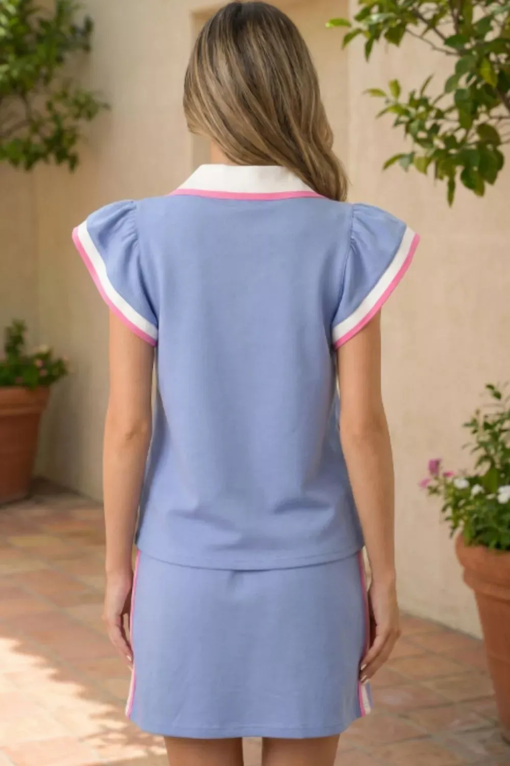 Striped Trim V Neck Polo Tee Drawstring Skirt Set sold by Charming Charlie product image thumbnail 5