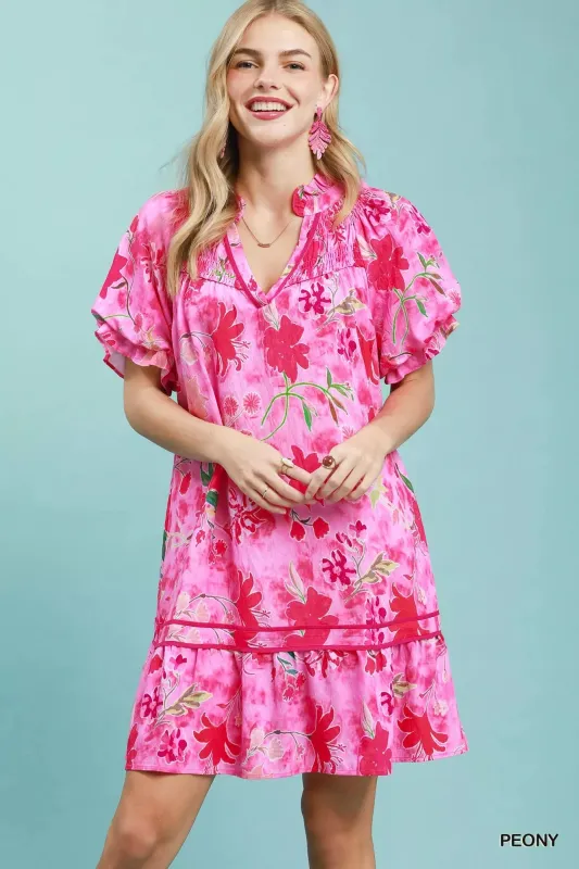 Umgee Floral Ruffle Hem Mini Dress made by Trendsi