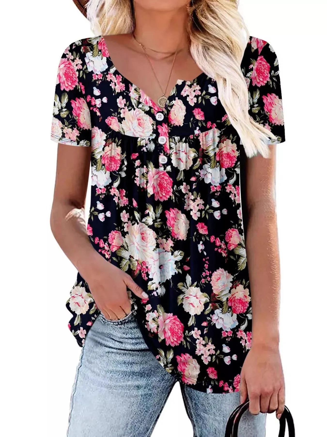 Plus Size Floral Print Short Sleeve T-Shirt sold by Charming Charlie product image thumbnail 4