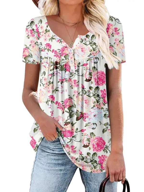 Plus Size Floral Print Short Sleeve T-Shirt made by Trendsi