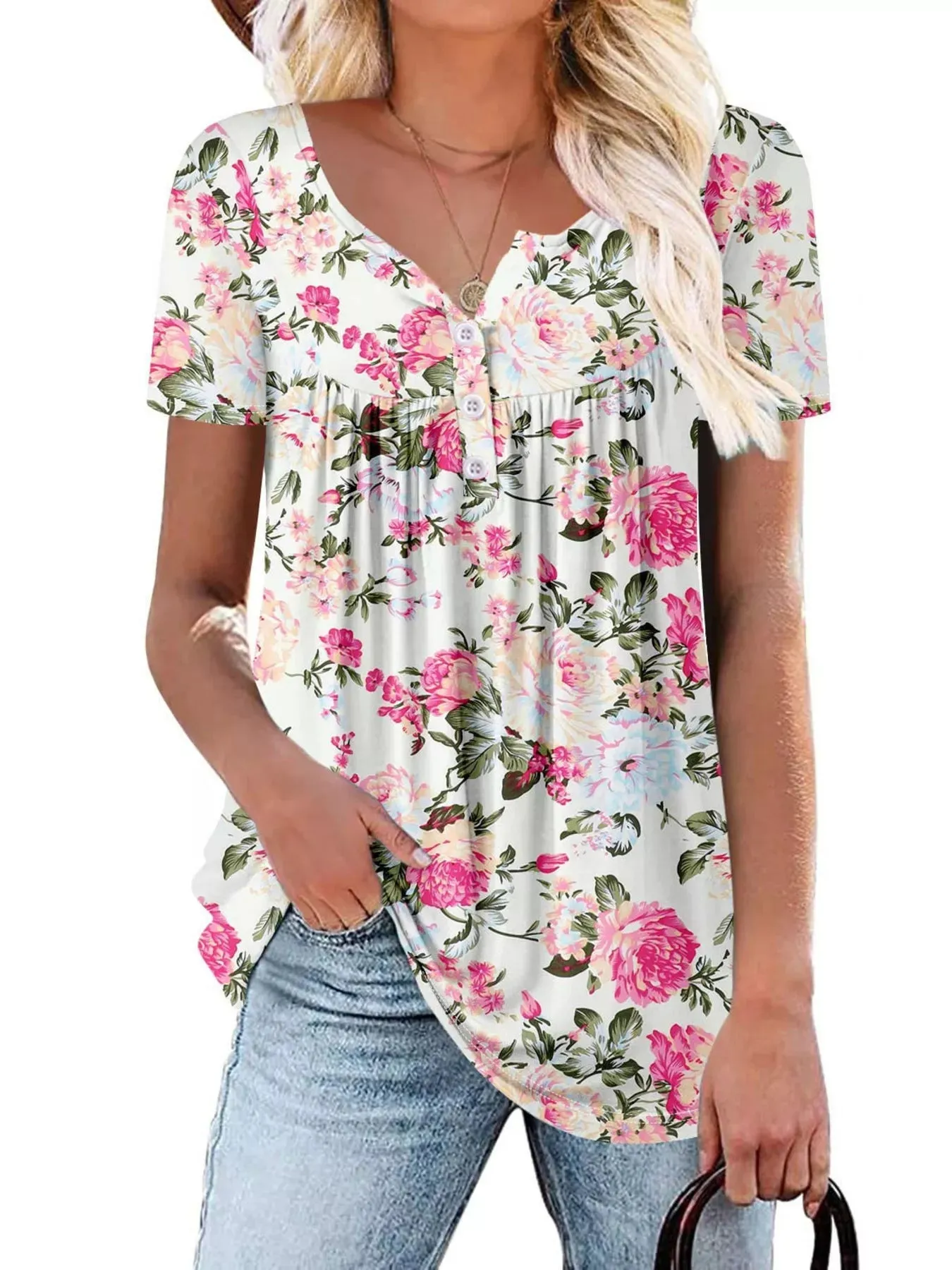 Plus Size Floral Print Short Sleeve T-Shirt sold by Charming Charlie
