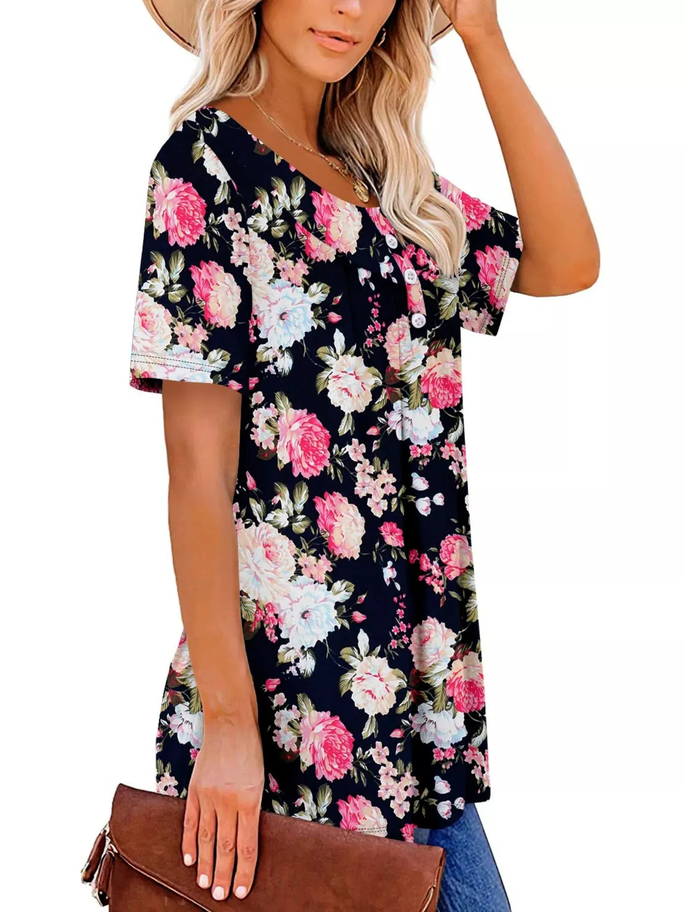 Plus Size Floral Print Short Sleeve T-Shirt sold by Charming Charlie product image thumbnail 5