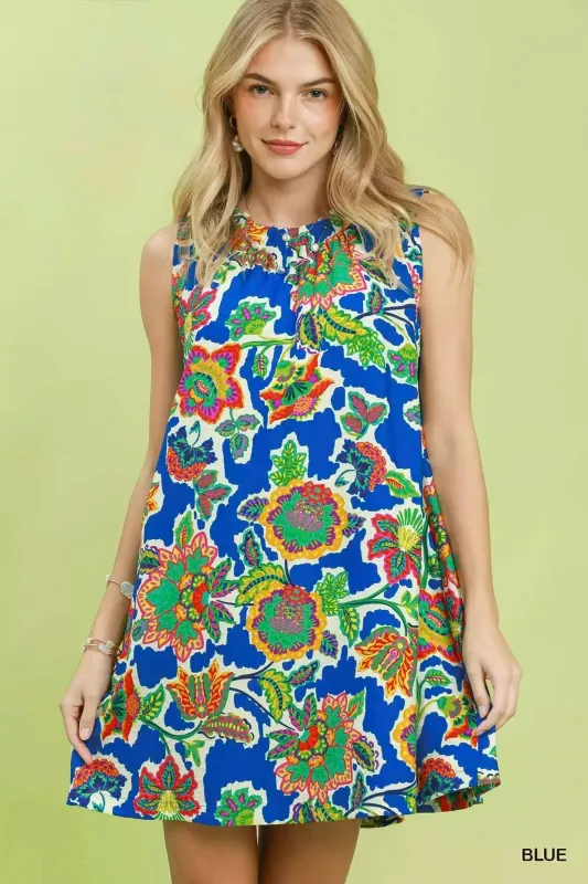 Umgee Abstract Print Sleeveless Shift Dress made by Trendsi