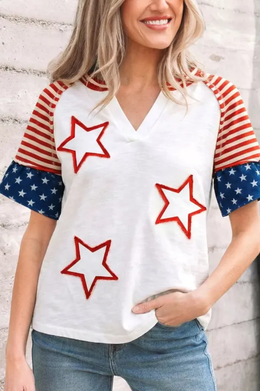 Star Detail Flag Inspired Short Sleeve Top made by Trendsi