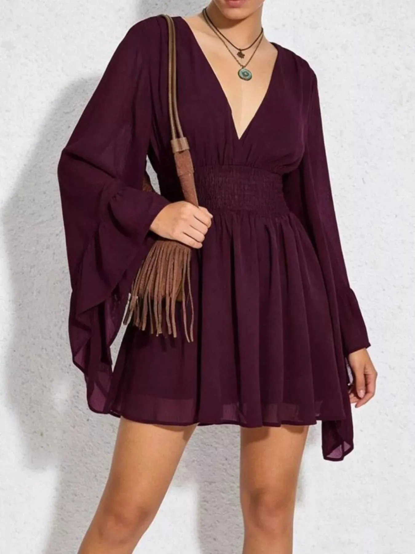V-Neck Flowy Long Sleeve Mini Dress sold by Charming Charlie product image thumbnail 2