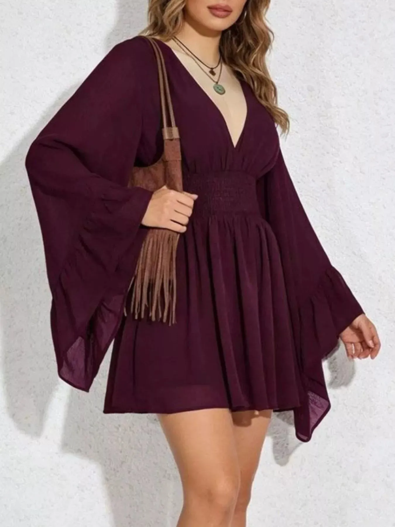 V-Neck Flowy Long Sleeve Mini Dress sold by Charming Charlie product image thumbnail 3