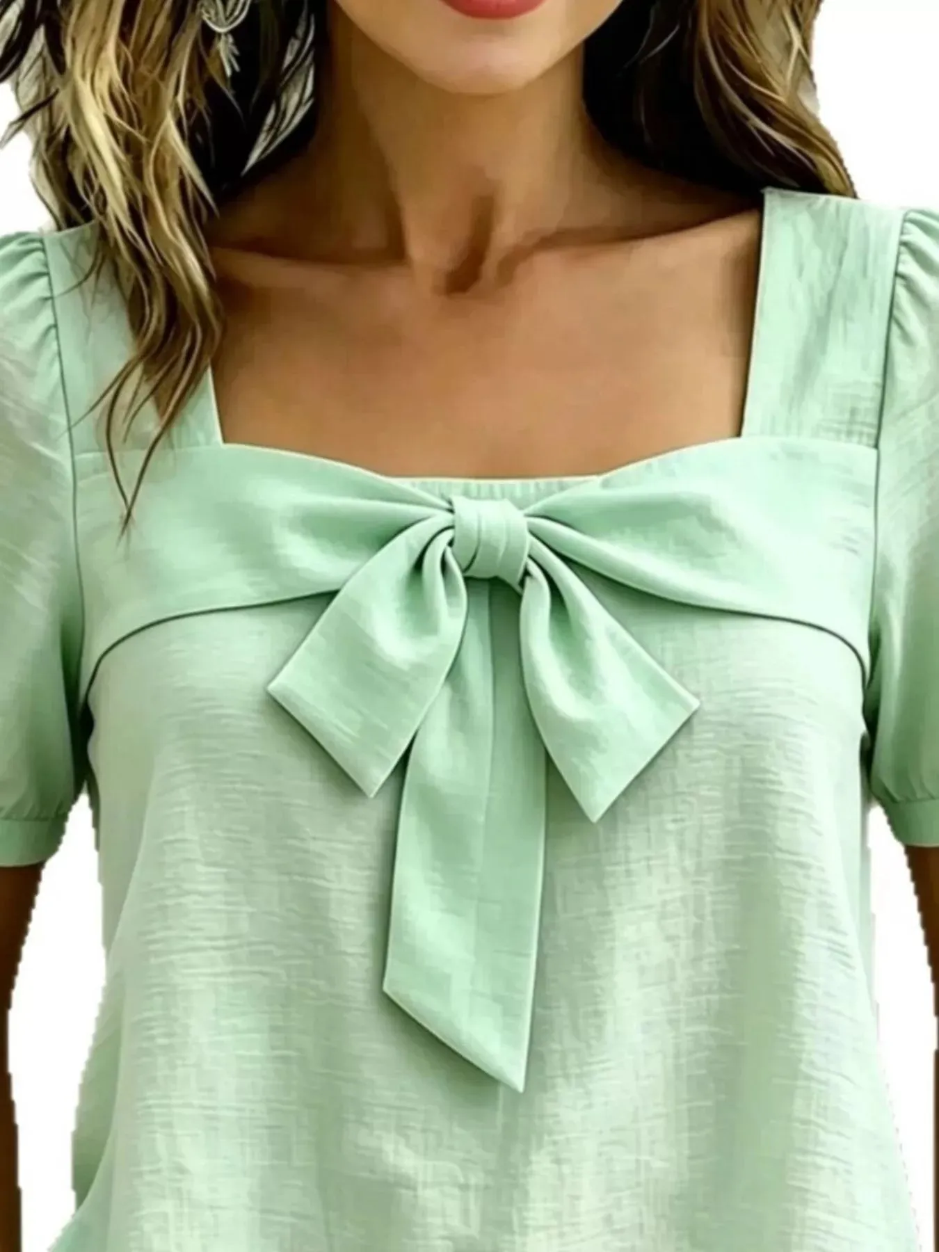 Bow Tie Square Neck Puff Sleeve Blouse sold by Charming Charlie product image thumbnail 4