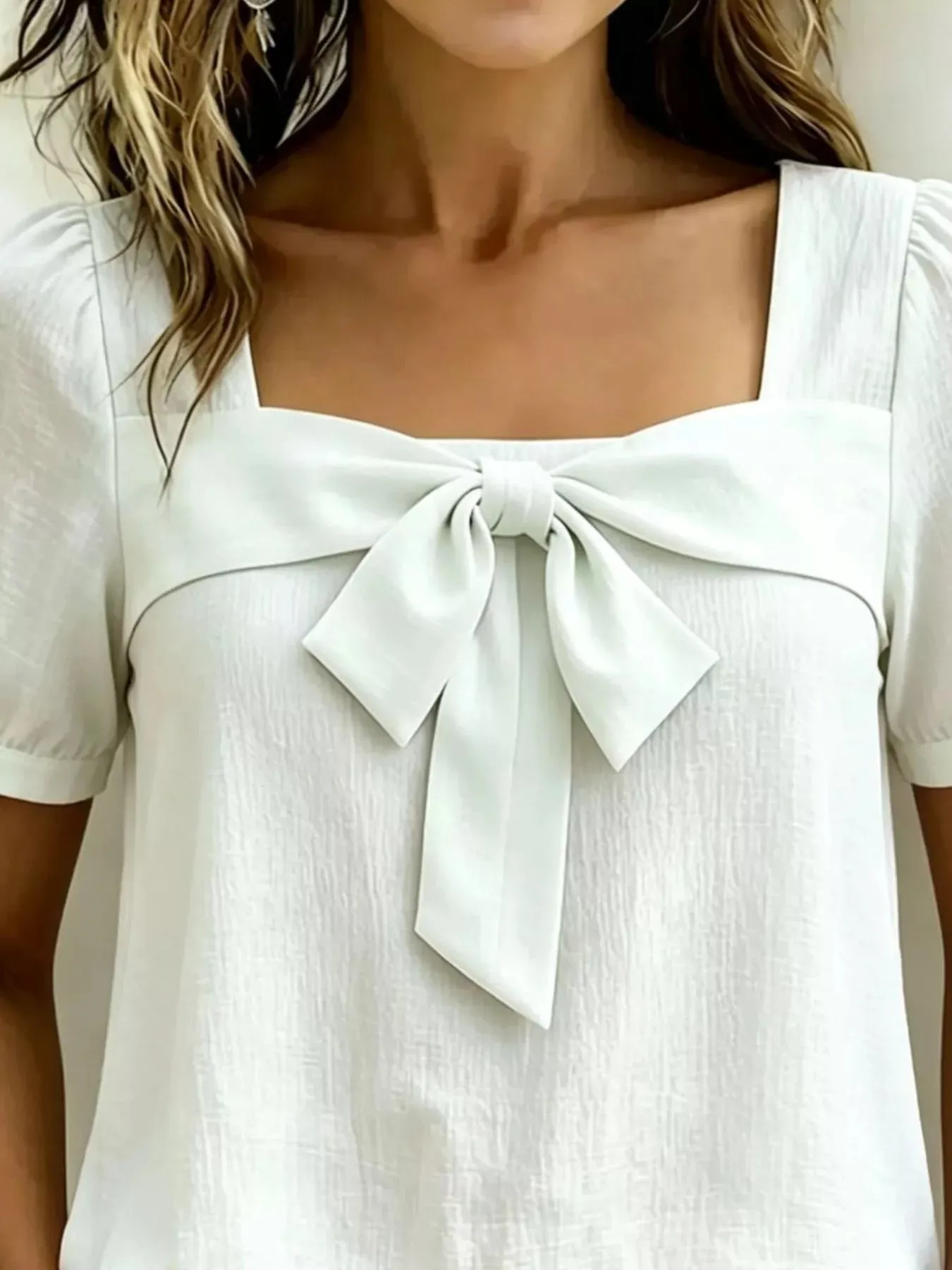 Bow Tie Square Neck Puff Sleeve Blouse sold by Charming Charlie product image thumbnail 2