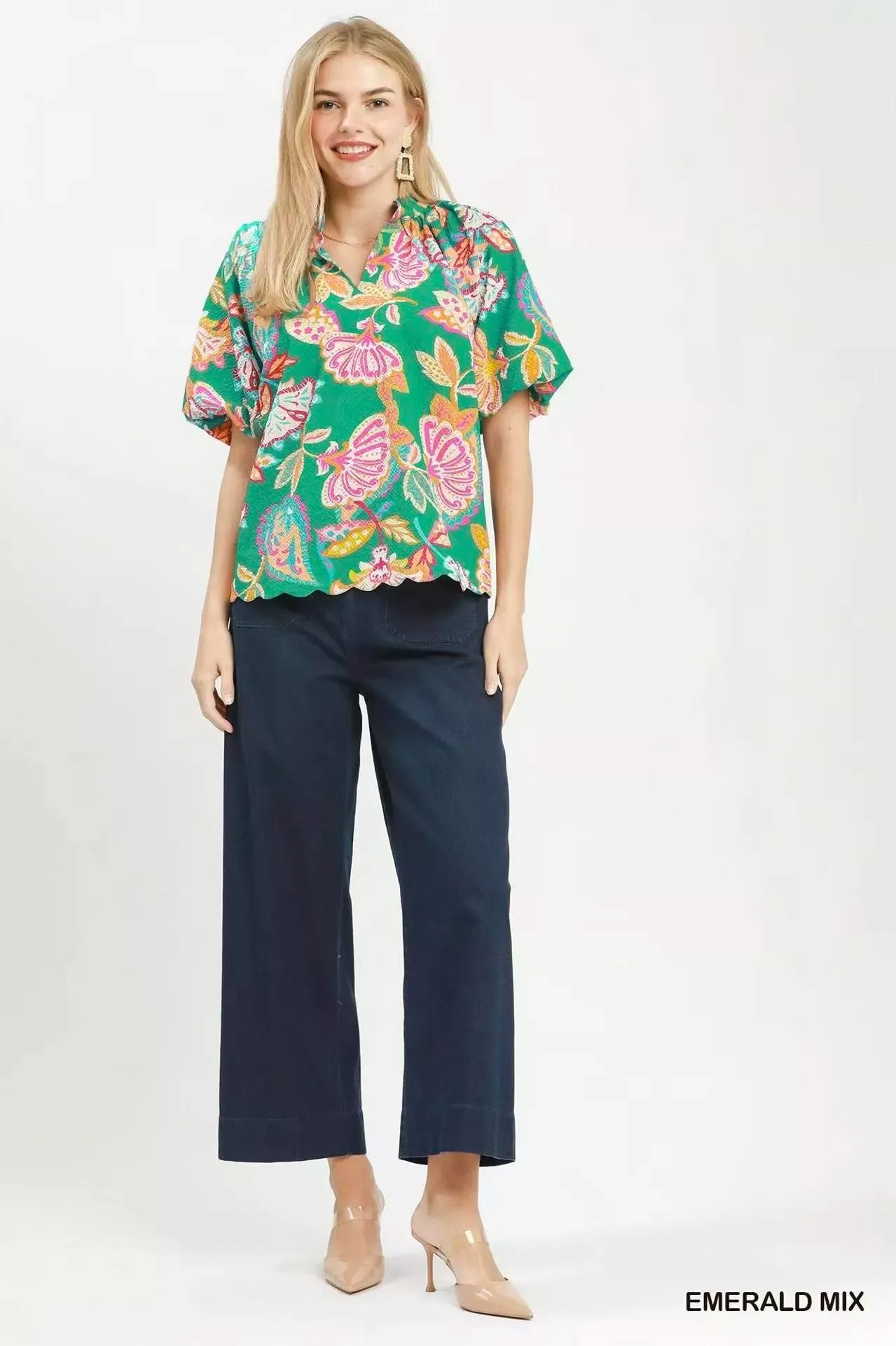Umgee Mix Floral Print Scallop Hem Blouse sold by Charming Charlie product image thumbnail 5