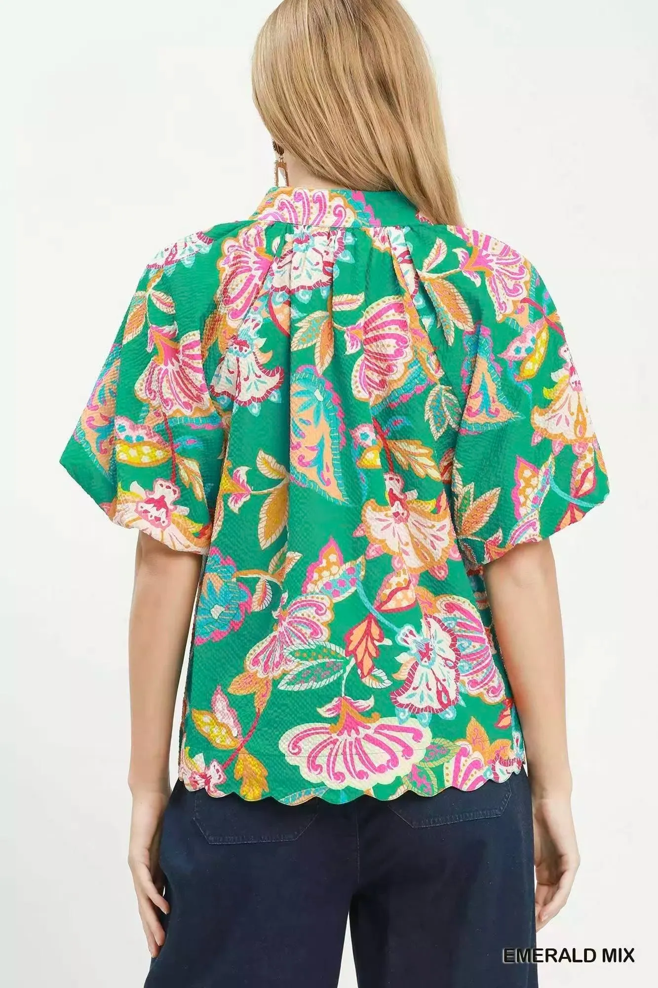 Umgee Mix Floral Print Scallop Hem Blouse sold by Charming Charlie product image thumbnail 3