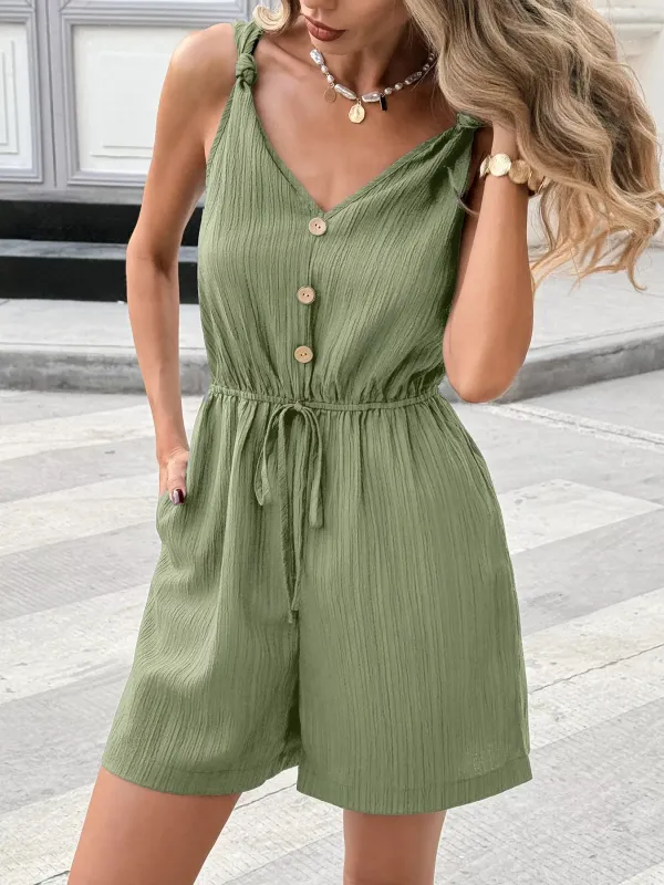 Casual Sleeveless Knot Strap Romper made by Trendsi
