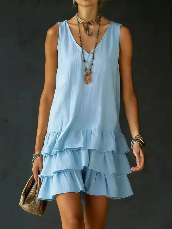 Full Size Ruffled Hem V-Neck Sleeveless Dress Plus Size made by Trendsi