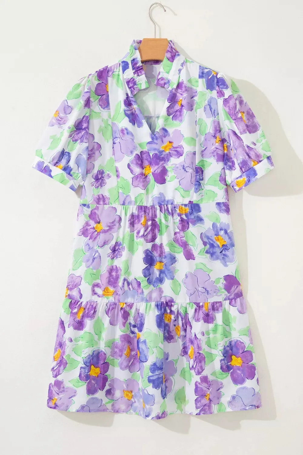 Floral V Collar Short Sleeve Tiered Ruffle Mini Dress sold by Charming Charlie product image thumbnail 5