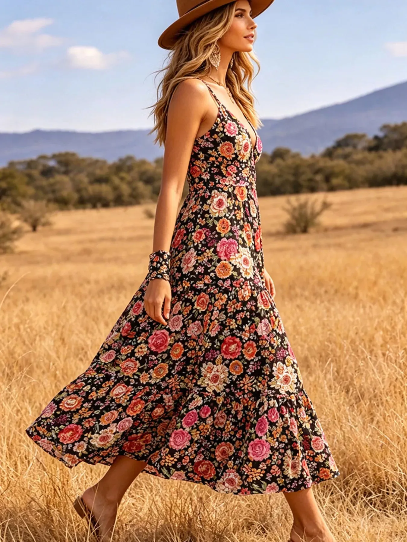 Floral Print V-Neck Midi Dress sold by Charming Charlie product image thumbnail 5