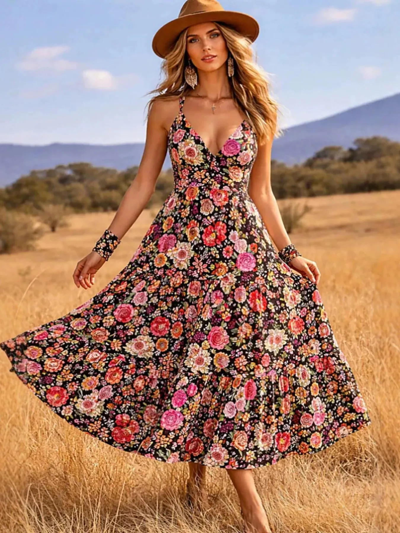 Floral Print V-Neck Midi Dress sold by Charming Charlie product image thumbnail 4
