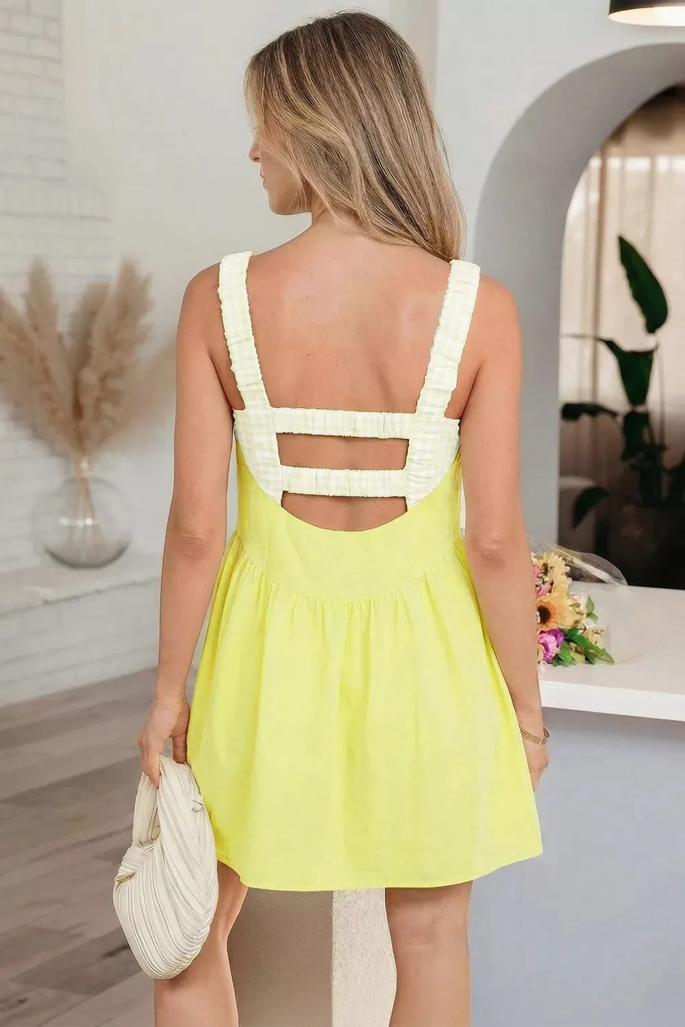 Faux Two Piece Gingham Contrast Patchwork Loose Mini Dress sold by Charming Charlie product image thumbnail 3
