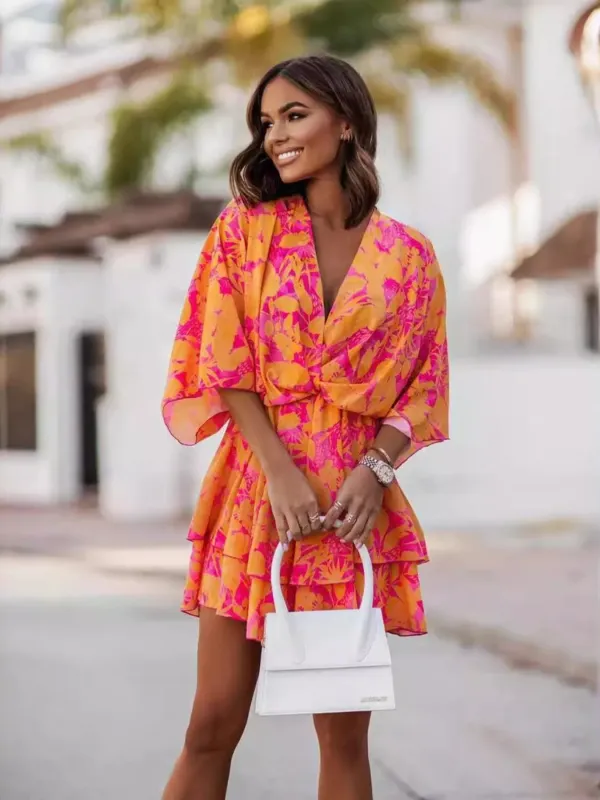 Layered Printed Surplice Mini Dress made by Trendsi