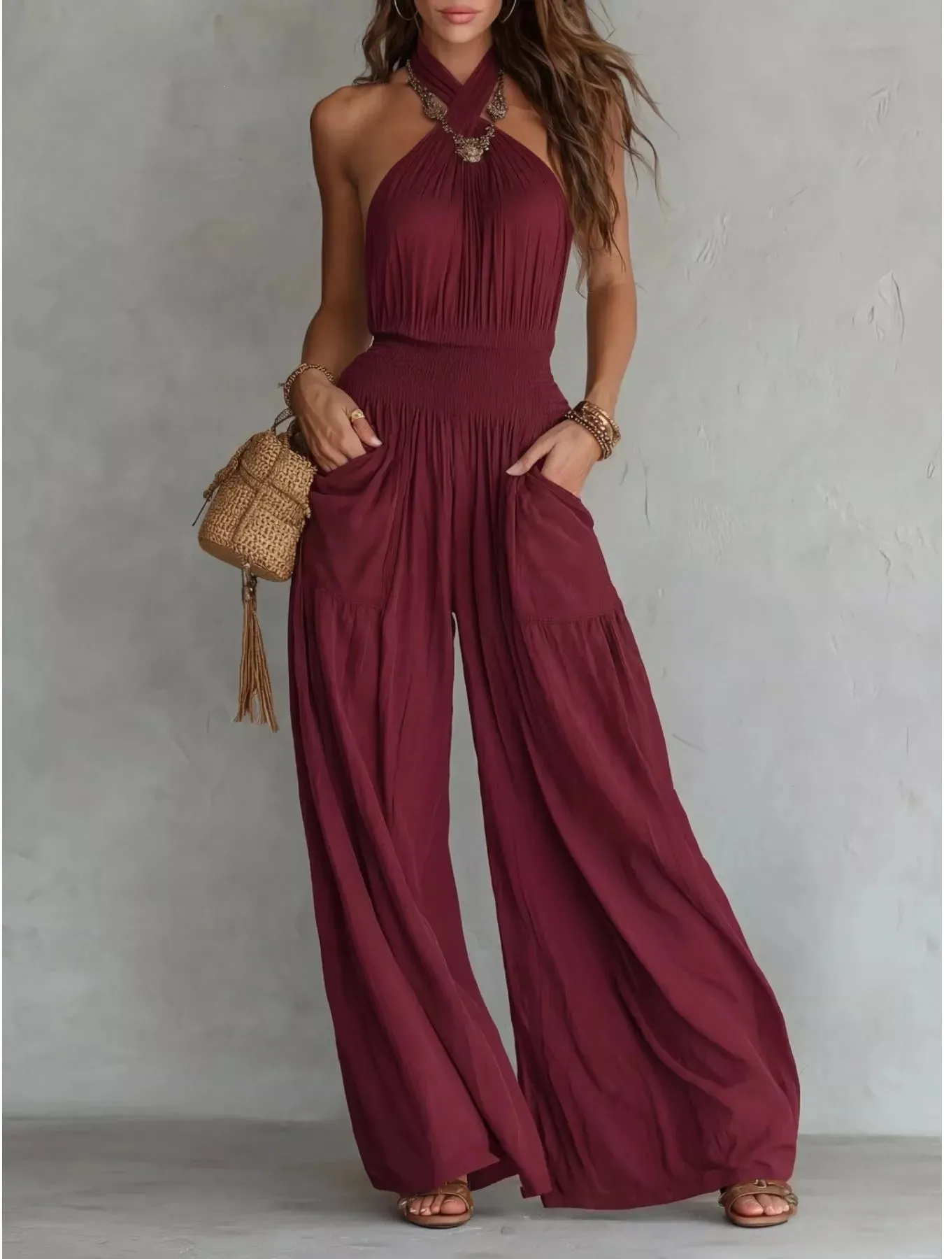 Halter Neck Wide-Leg Jumpsuit sold by Charming Charlie product image thumbnail 5