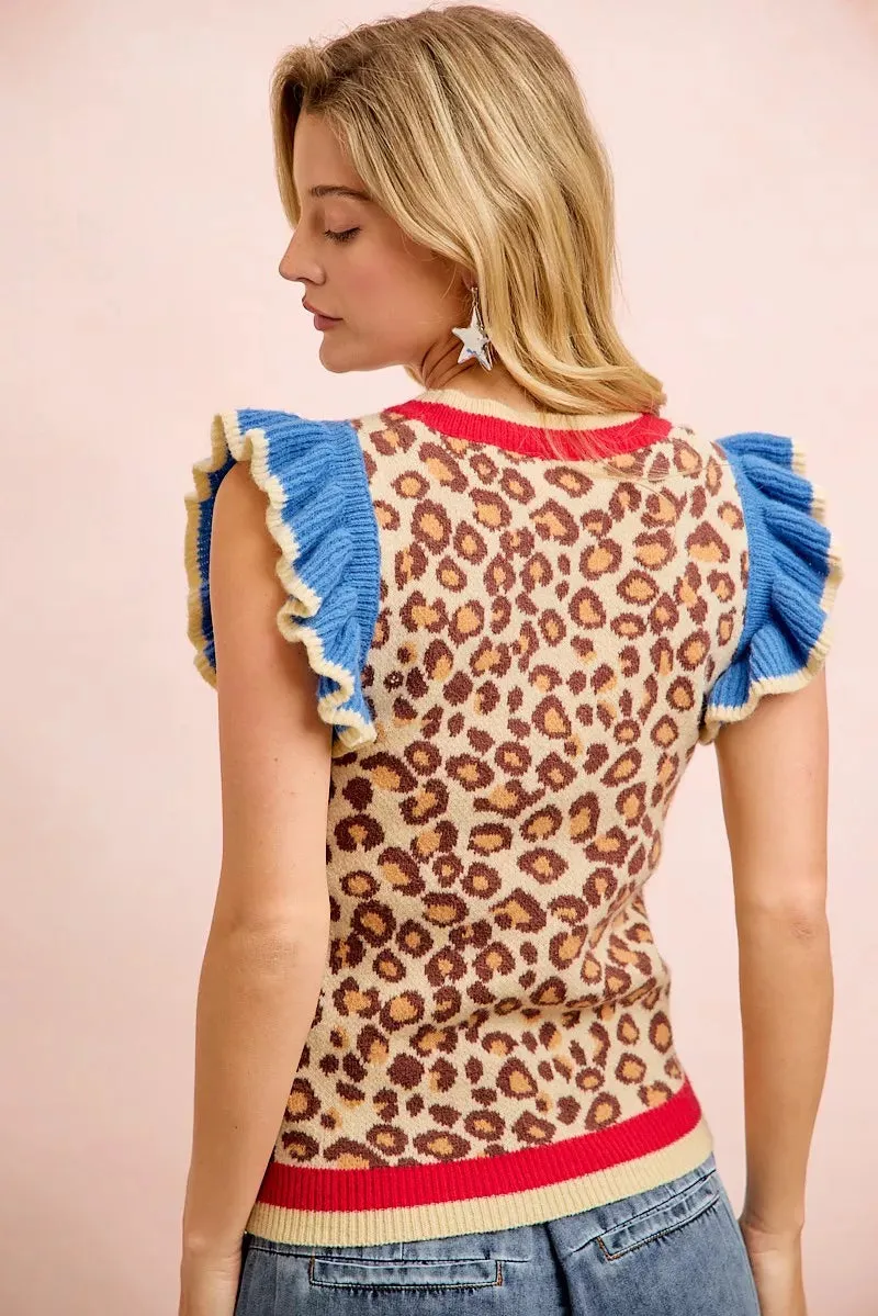 BiBi 4th Of July Leopard Ruffled Detail Knit Top sold by Charming Charlie product image thumbnail 3