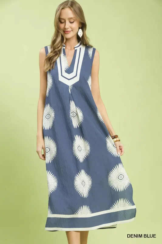 Umgee Sleeveless Geometric Midi Dress made by Trendsi