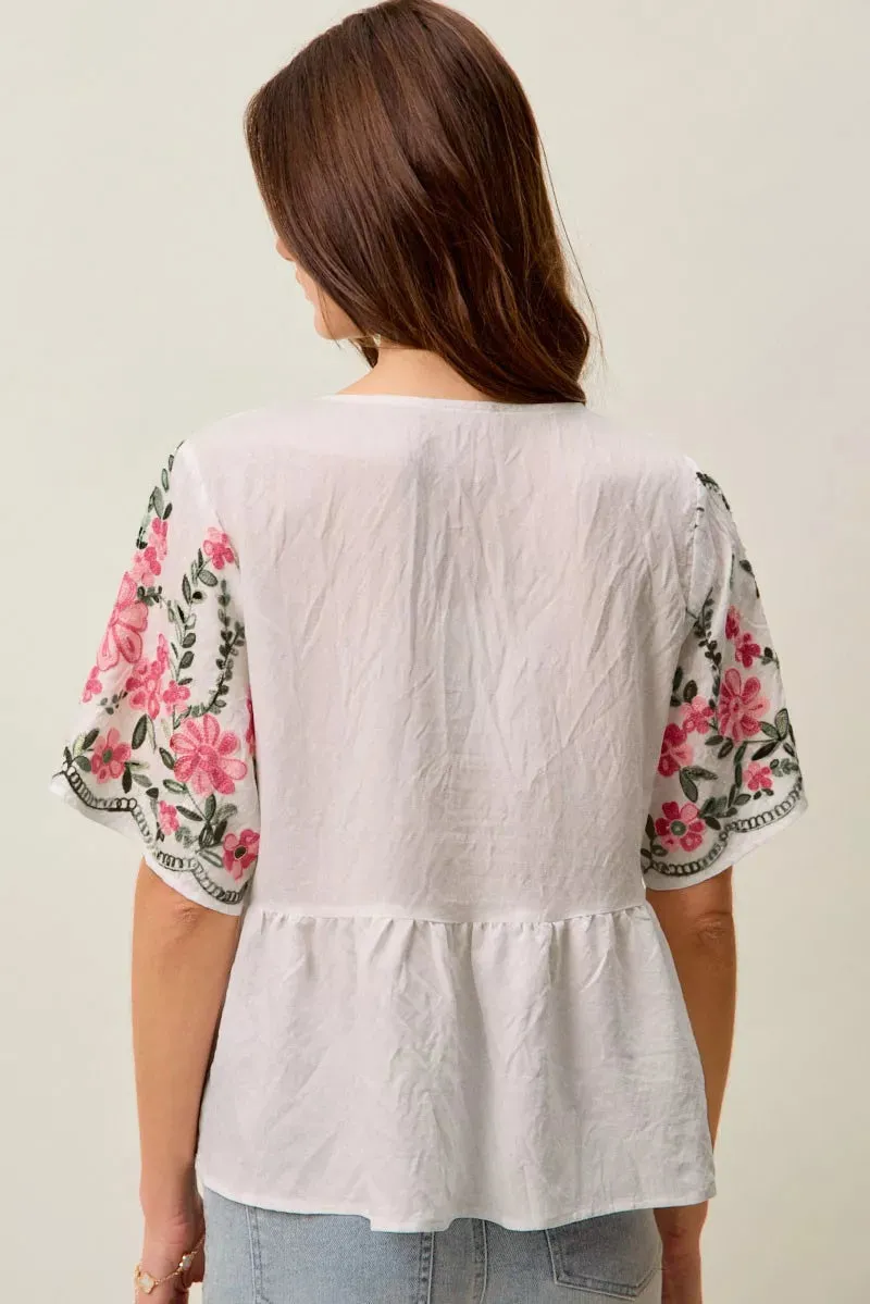 SO ME Floral Embroidered V Neck Boho Blouse Top sold by Charming Charlie product image thumbnail 3