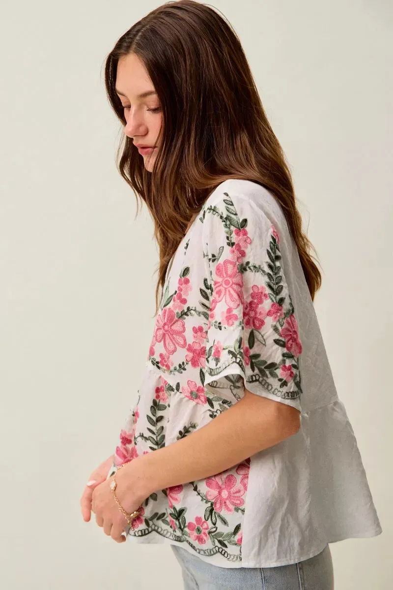 SO ME Floral Embroidered V Neck Boho Blouse Top sold by Charming Charlie product image thumbnail 2